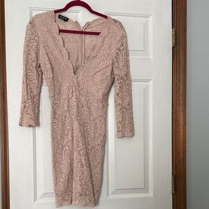 bebe Lace Long Sleeve Dress in Blush